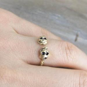 Two Head Skull Ring In Gold