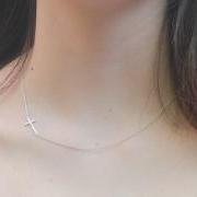 sideway cross necklace in silver