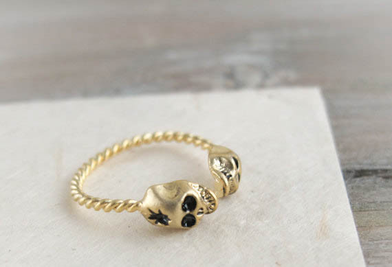 Two Head Skull Ring In Gold