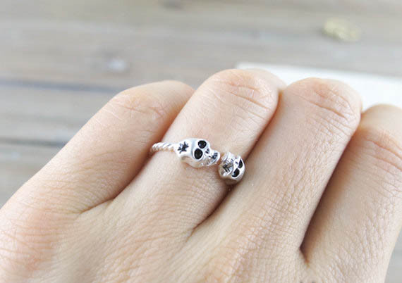 Two Head Skull Ring In Silver